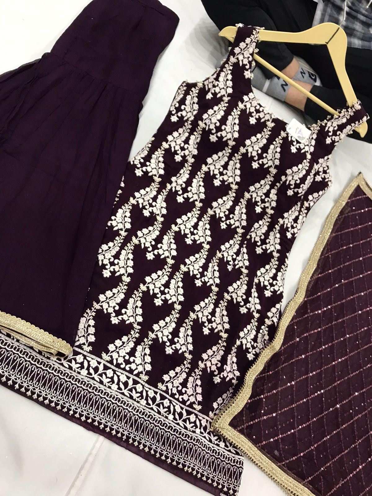 Elegant Embroided Middleweight Sharrara Suit