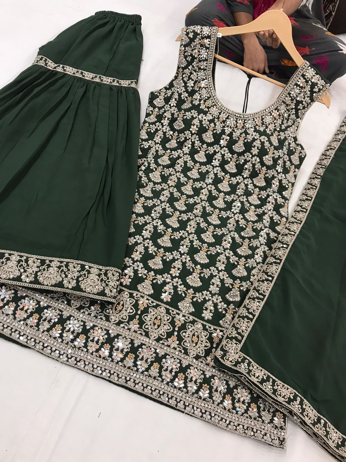 Thread and Stone Work Embroided Sharrara Suits