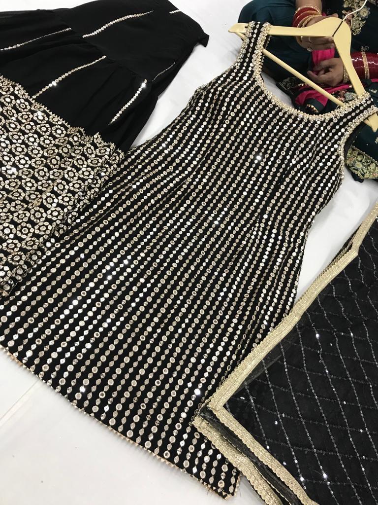 Mirror Work Embroided Sharrara Suit