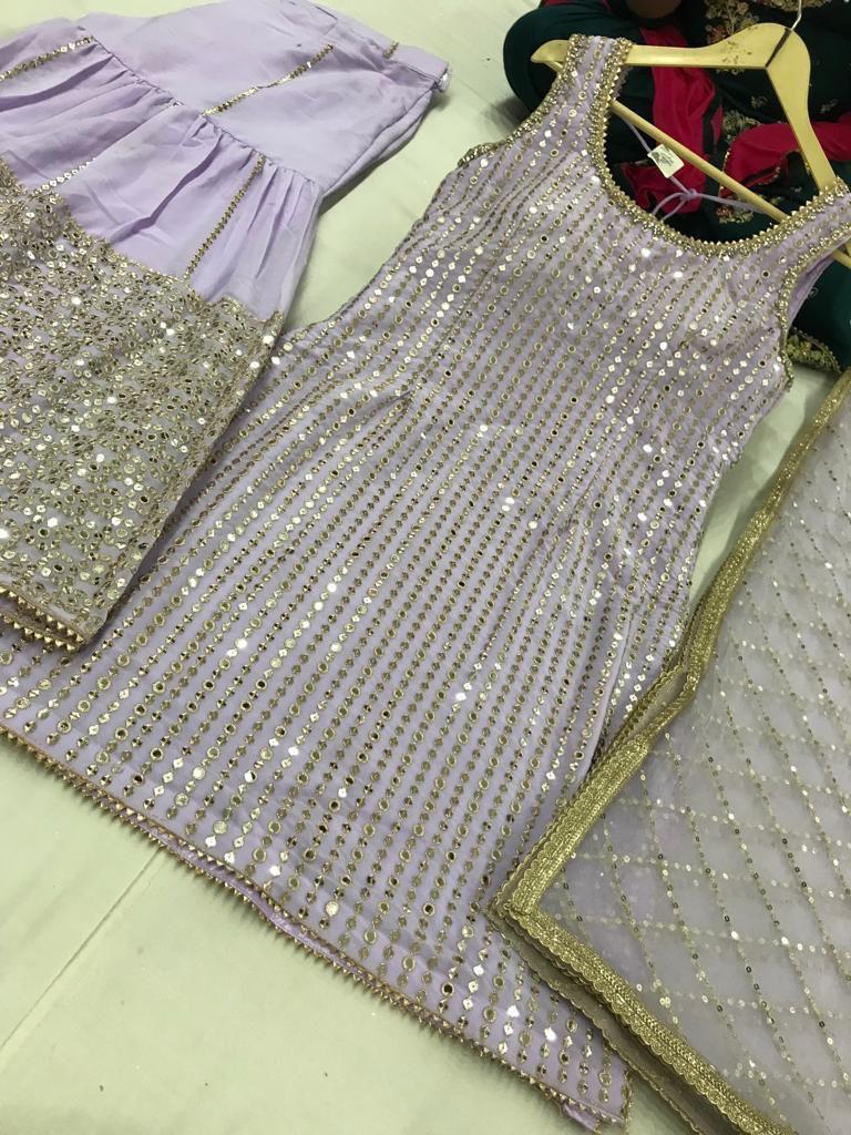 Mirror Work Embroided Sharrara Suit