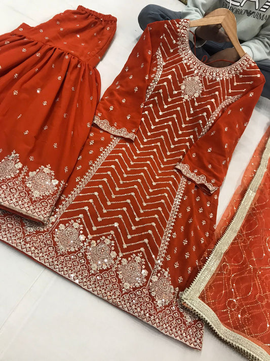 Lightweight Designer Embroided Sharrara Suit