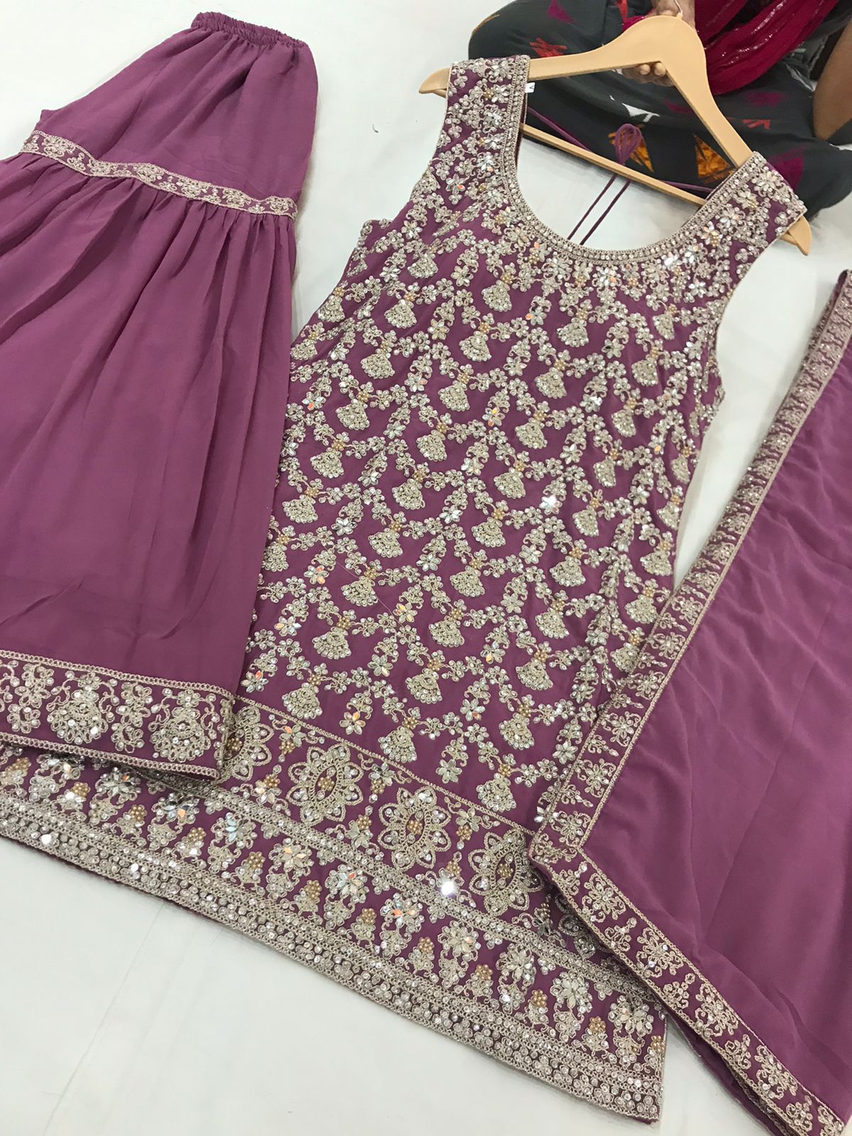 Thread and Stone Work Embroided Sharrara Suits
