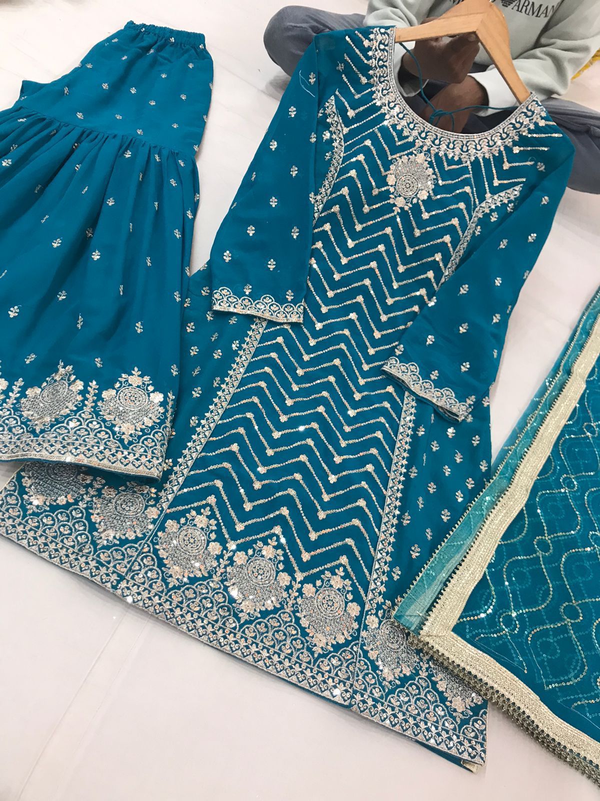 Lightweight Designer Embroided Sharrara Suit