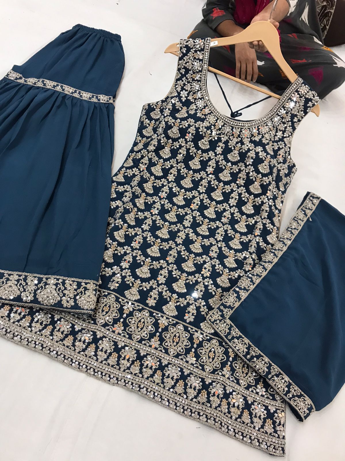 Thread and Stone Work Embroided Sharrara Suits
